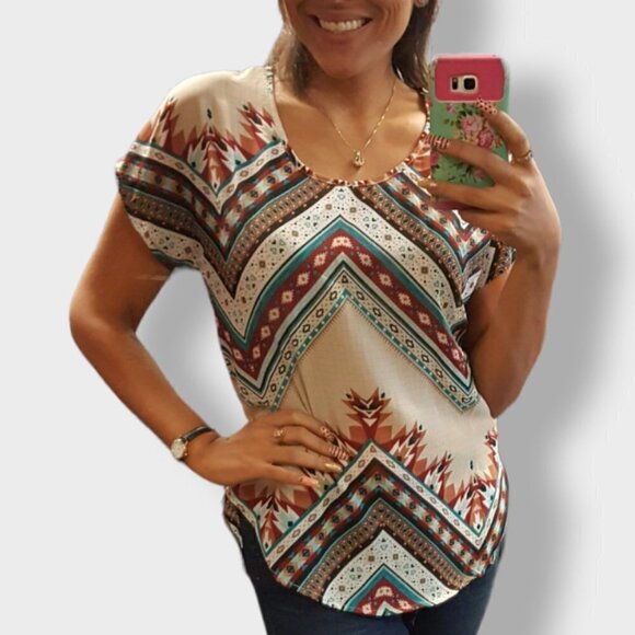 LIVE 4 Truth Bohemian Tribal Sheer Tunic Top Size S - Picture 1 of 8